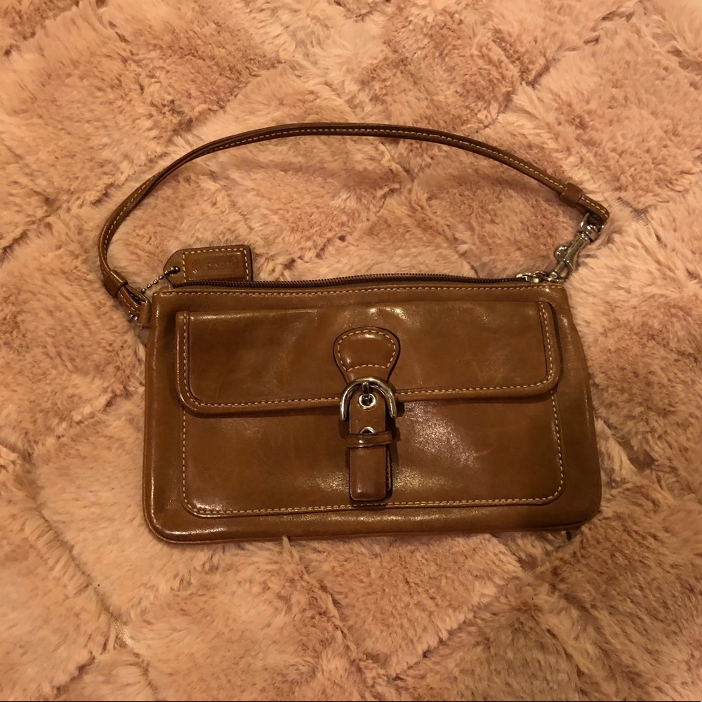 Mini coach tan wristlet